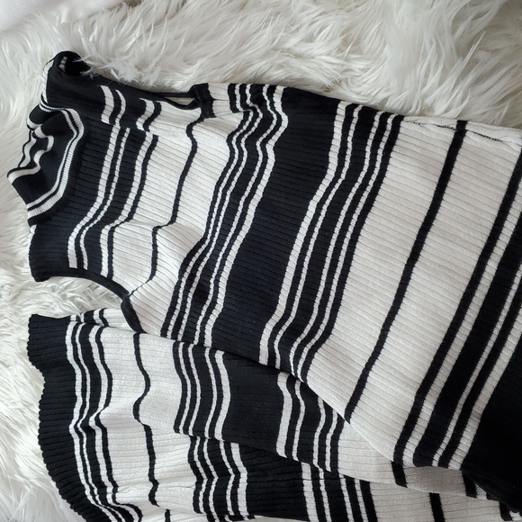 nwot long midi ribbed turtleneck sleeveless dress black white striped pattern S - Picture 1 of 3